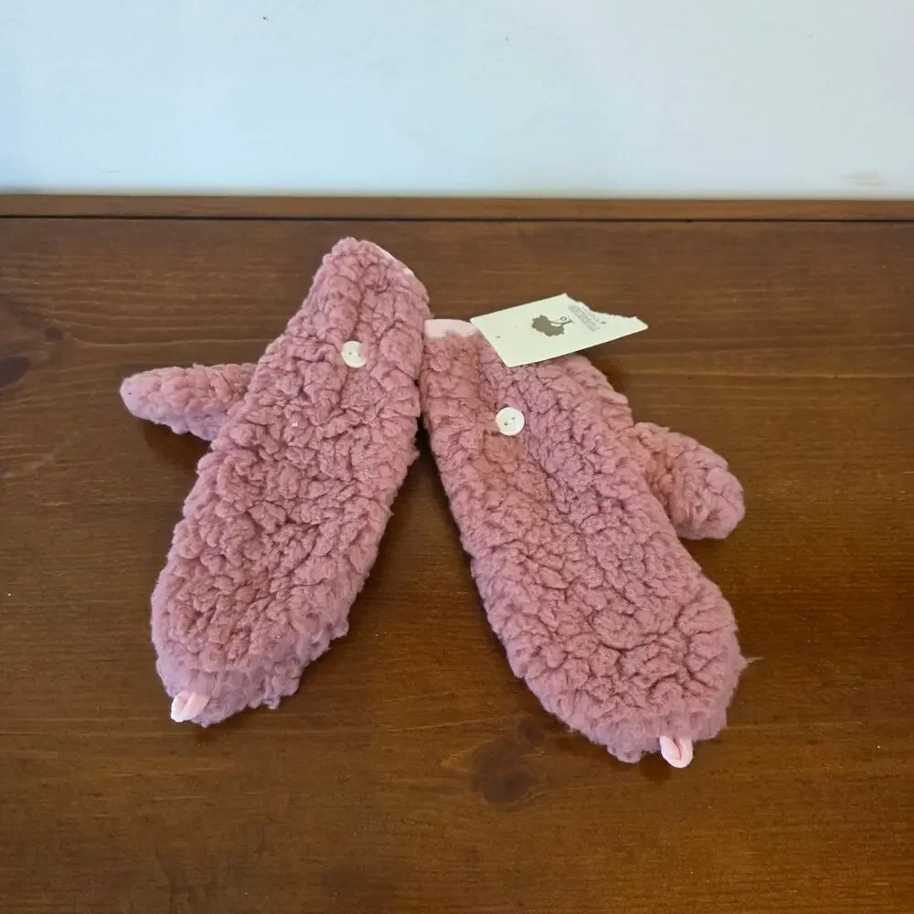 New pink convertible fleece mitten gloves